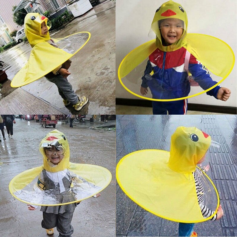 Cap Kids Baby Rain Coat Funny Cartoon UFO Duck Girls Boys Cute Umbrella Hat Magical Hands Children School Free Raincoat