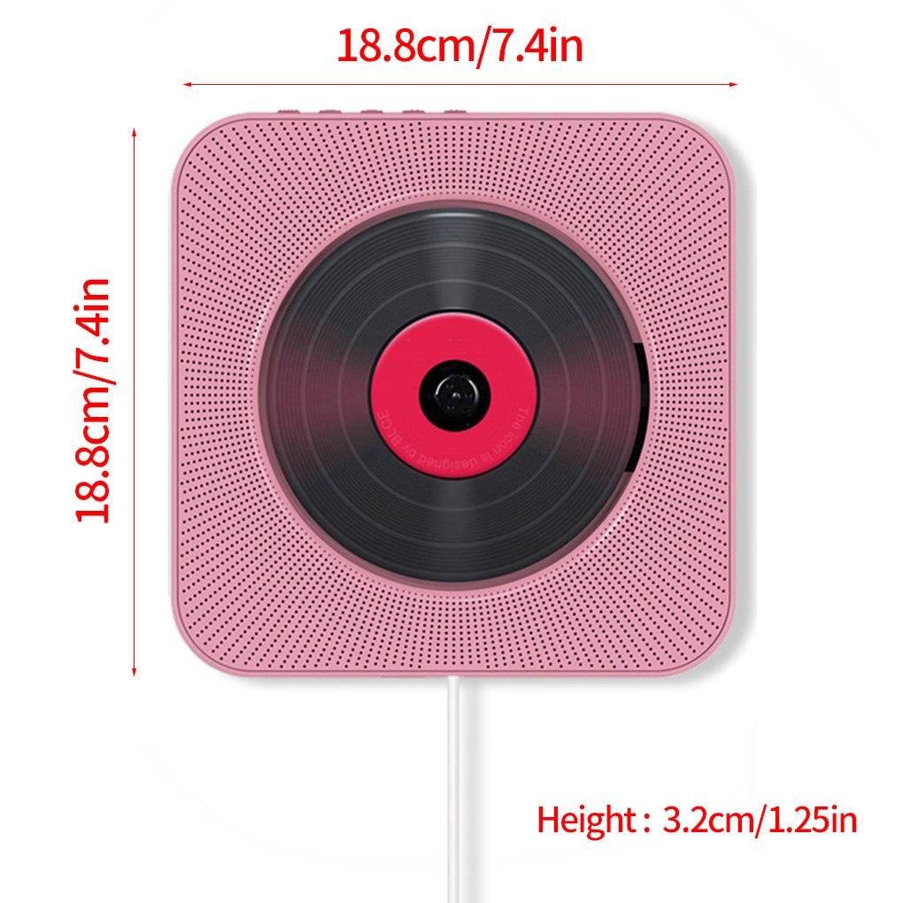 CD Player Wall-mounted Bluetooth Portable Wireless Home Audio Boombox with Remote Control FM Radio Built-in HiFi Speakers USB: pink