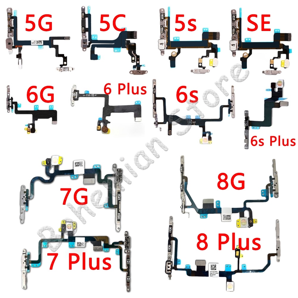 Power Flex For iPhone 6 6s 7 8 Plus 5 5s SE 7G 8G 6G Mute & Volume Button Switch Key Power Flex Cable With Metal Parts