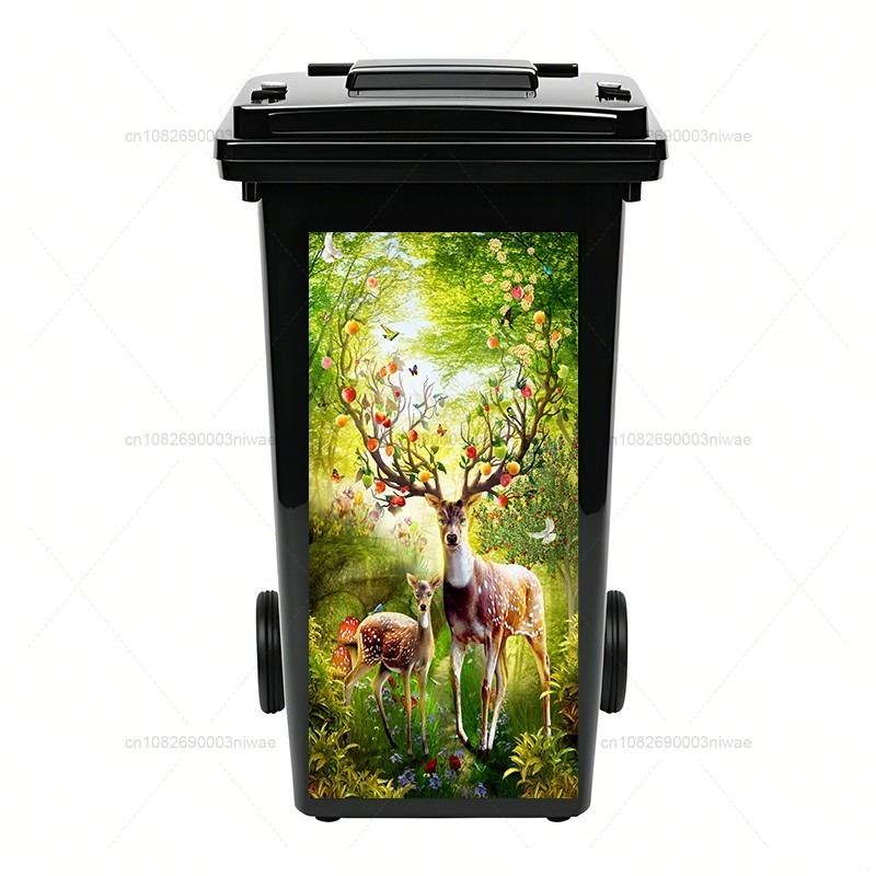 Plant landscape painting trash can stickers, outdoor trash can stickers, PVC waterproof decorative stickers: Small / black