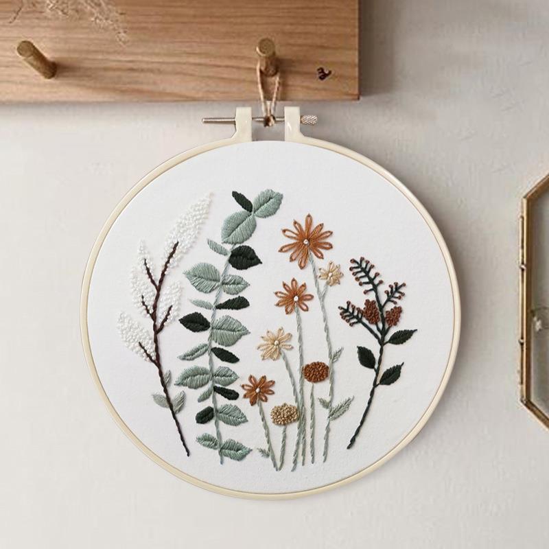 Conjunto de bordado con patrón de flores, herramientas de costura impresas para principiantes, Kit de bordado redondo de punto de cruz, Kit de artesanía de costura, decoración: 02