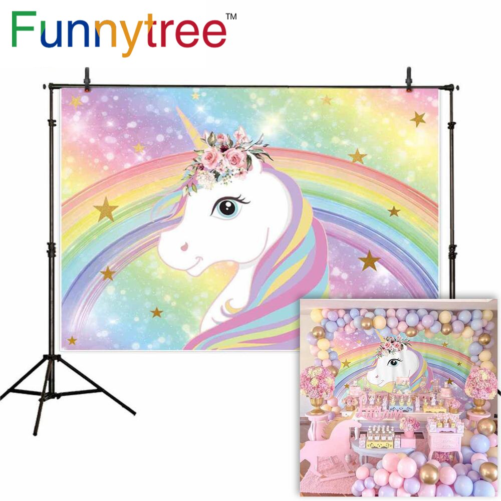 Funnytree Einhorn Fotografie Hintergrund Regenbogen freundlicher 1st Geburtstag Hintergrund Party Karikatur Foto Foto Studio Photophone