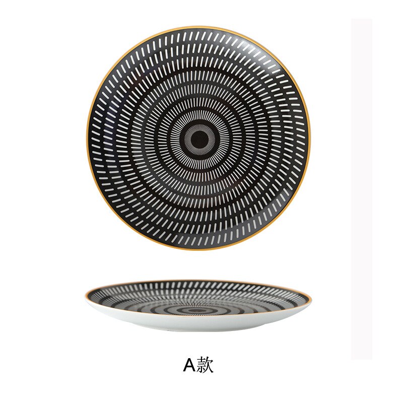 Servies Keramische Diner Plaat Set Schotel 8/10 Inch Porselein Leuke Dessertbord Servies Geometrische Westerse Voedsel Steak Plaat: 8 inches-3