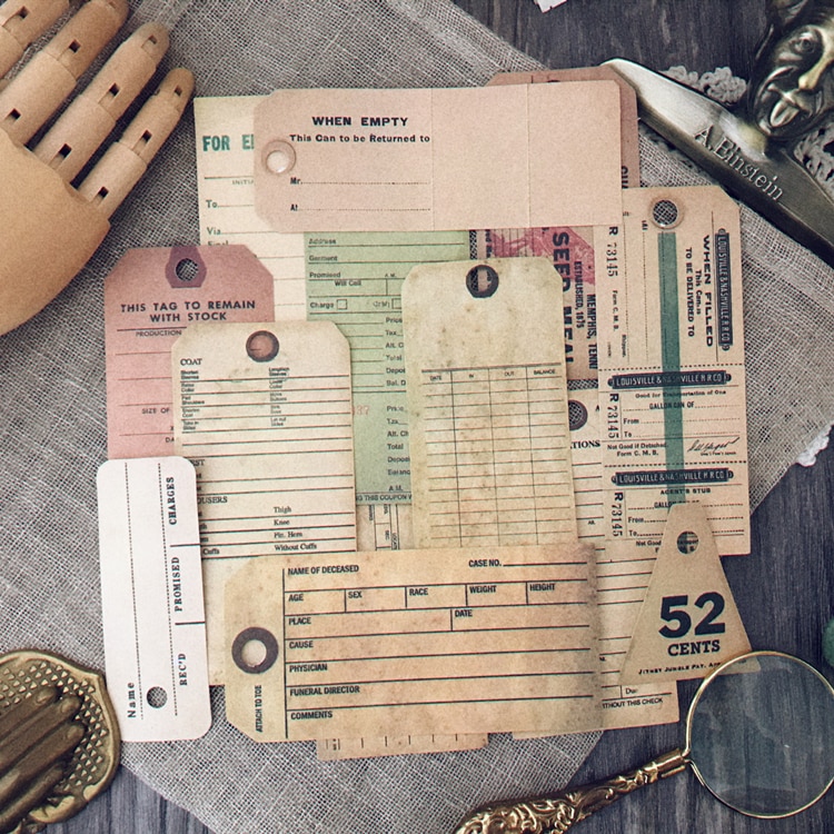 13pcs Junk journal Material Vintage Yellow Tag Sticker bullet Tim Holtz Wind Text stickers aesthetic stationery pegatinas