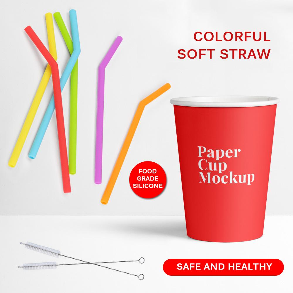 6Pcs Reusable Silicone Drinking Straws Set Long Flexible Straws with Cleaning Brushes for 30 oz Tumbler Bar Party Straws Barware