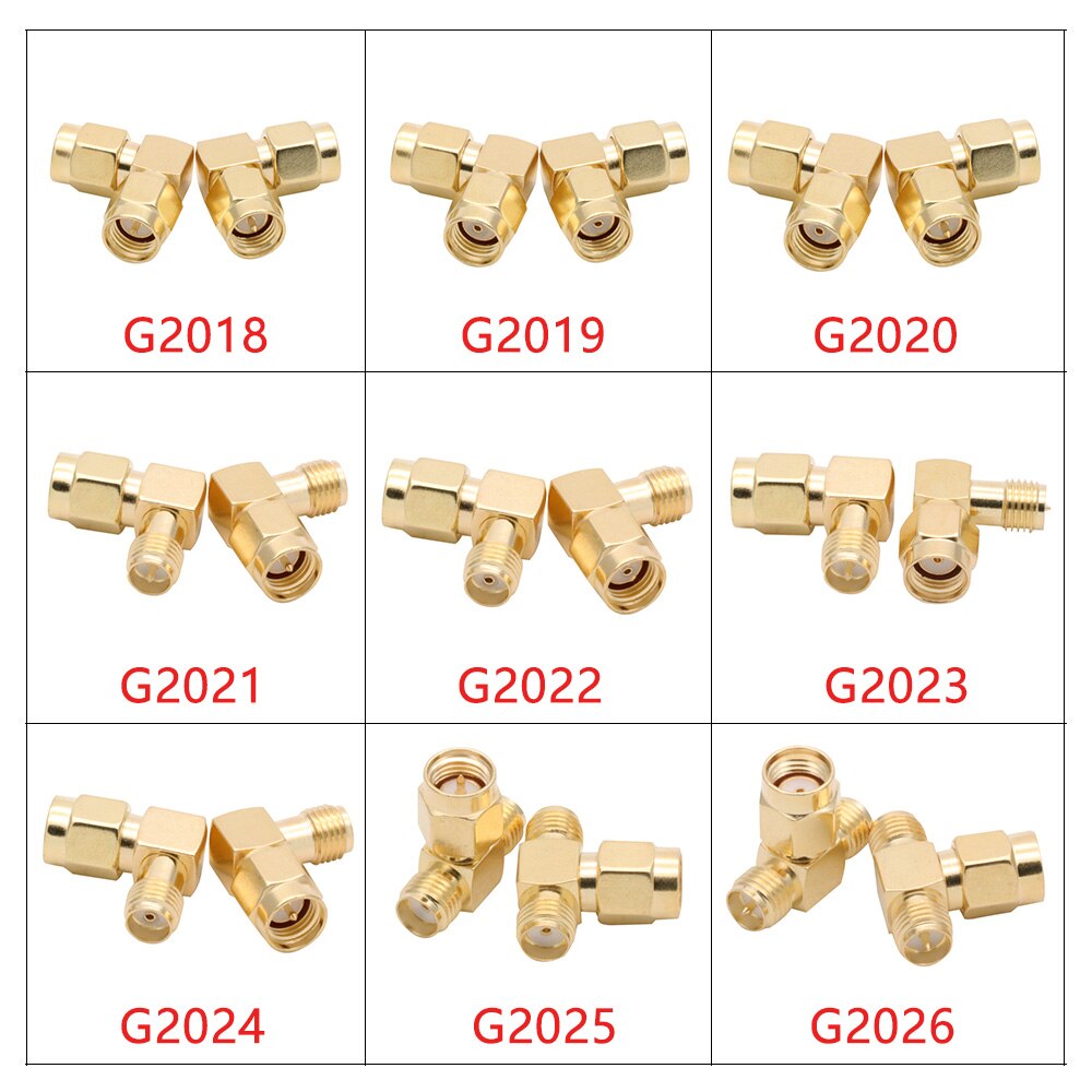 Conector SMA a SMA macho hembra RP SMA a SMA macho RPSMA, convertidor de adaptador RF de 3 vías de ángulo recto