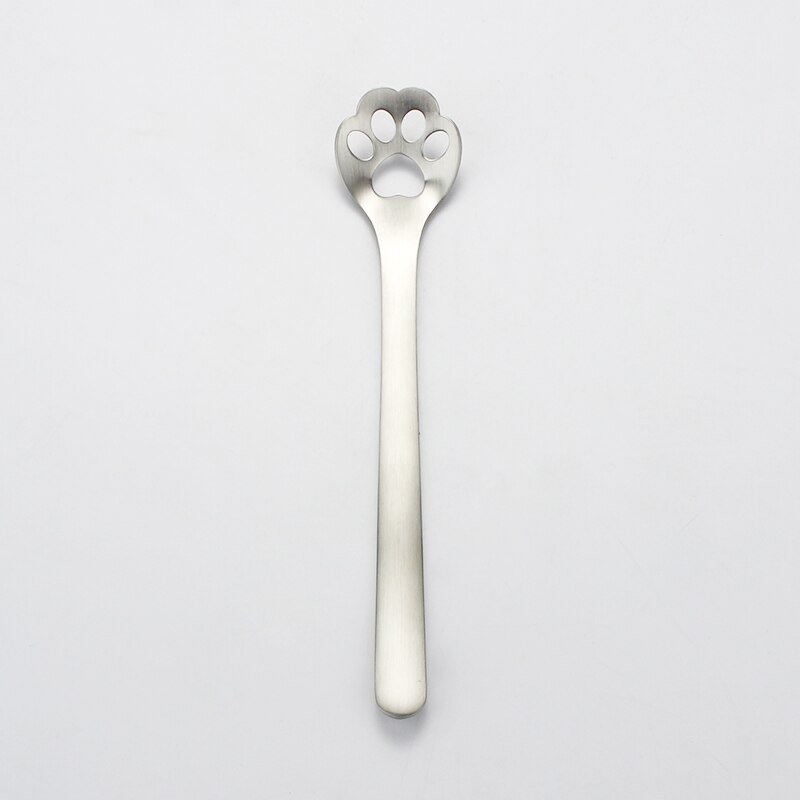 304 Stainless Steel Cat Dog Paw Claw Coffee Tea Milk Spoons Hollow Dessert Spoon Stirring Gold Spoon Cute Kitchen Tools: Silver Cat Hollow