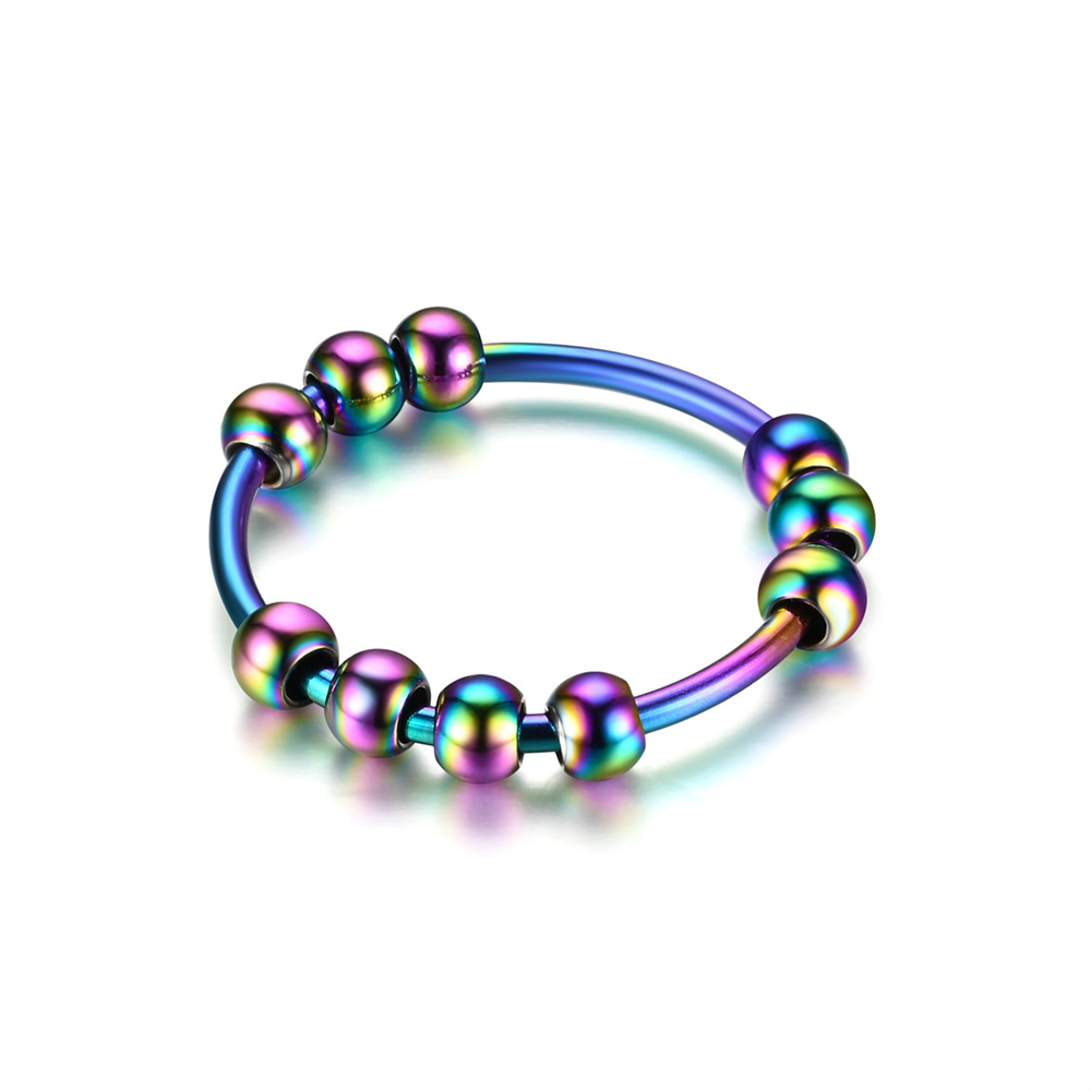 Anneau d'anxiété Fidget pour femmes, couleur or argent, Spinner en acier inoxydable, perles rotatives, anneaux Anti-Stress pour hommes, bijoux: 9 / kaki foncé
