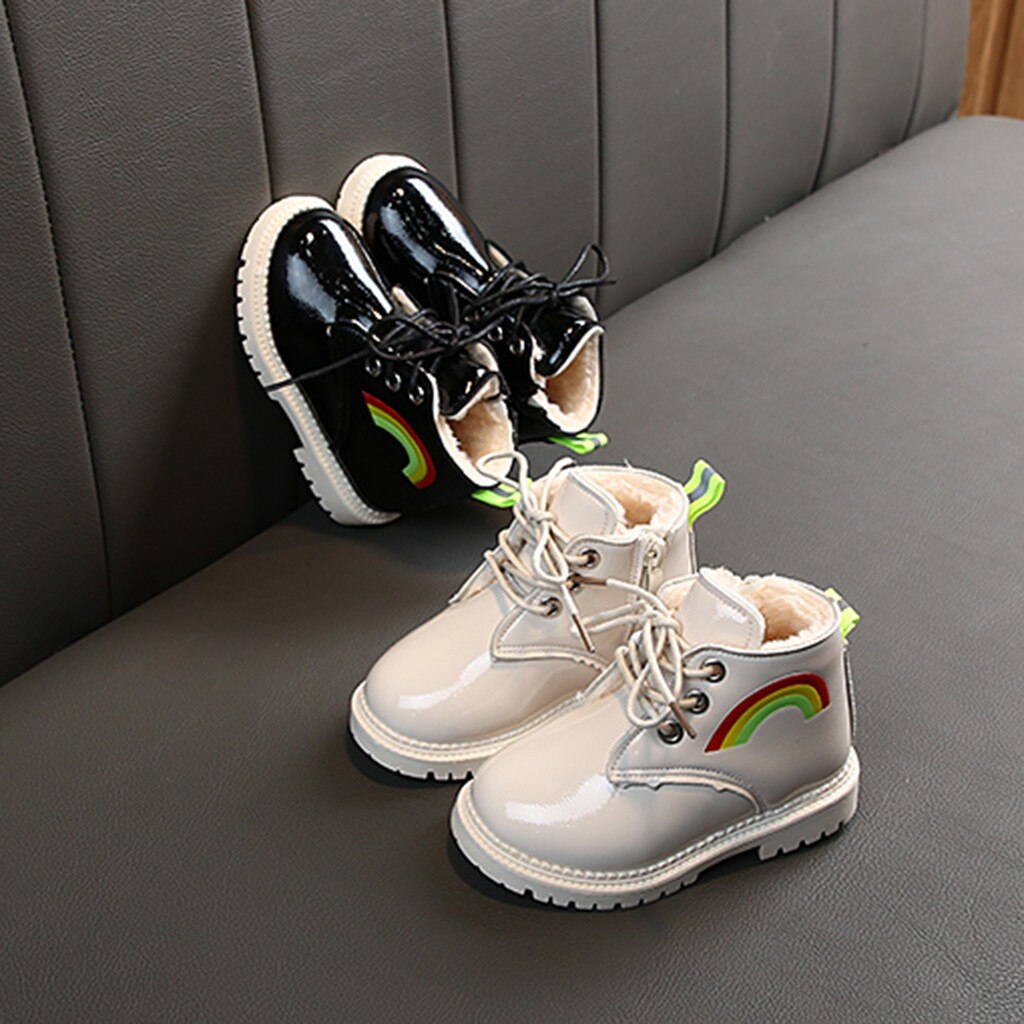JAYCOSIN Kinderen Enkellaarsjes Kid Baby Super Warm Pluche Laarzen Jongens Meisje Antislip Schoen Regenboog Winter Side Zip korte Laars