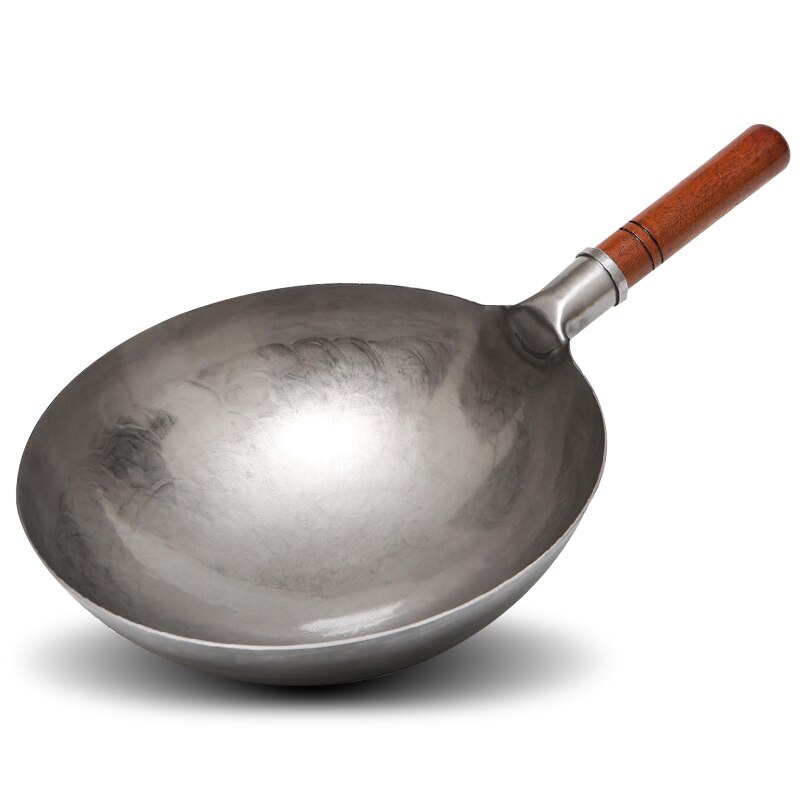 Konco Chinese Traditionele Hand Geslagen Wok, Geen Coating Ijzeren Wok Met Houten Handvat, non-stick Pan Keuken Kookgerei