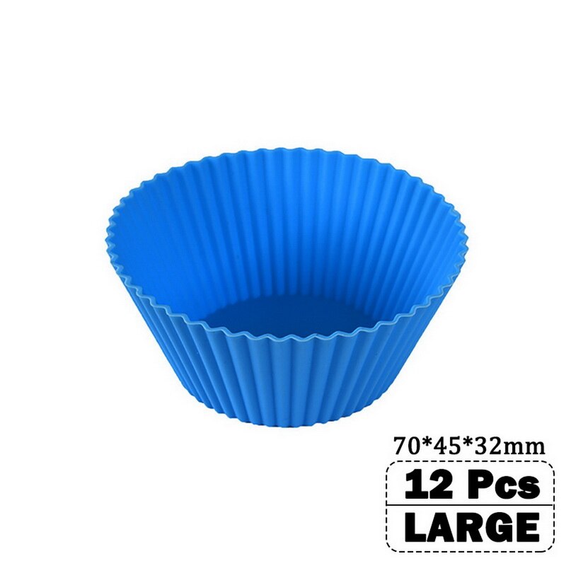 12 pièces/ensemble cuisson tasse Liner cuisson moules forme ronde Silicone Cupcake moule fabricant moule plateau bricolage gâteau décoration outils: blue large