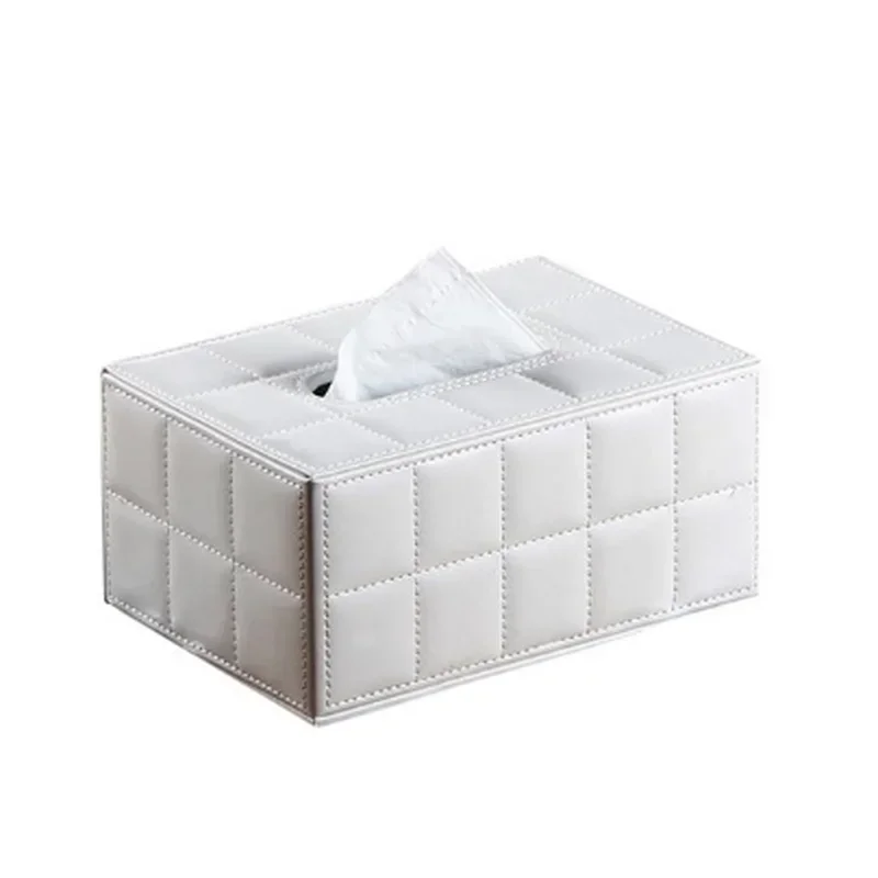 PU Tissue Box Rectangle Paper Towel Holder Desktop Napkin Storage Container Kitchen Tissue Tray For Home Office: White 19x13x9.5cm