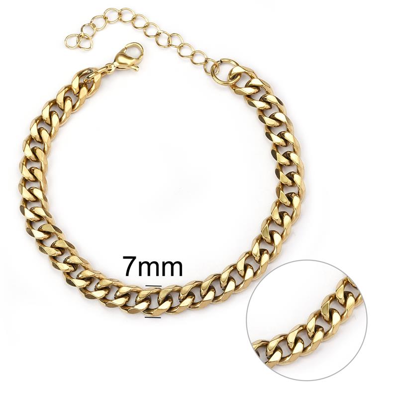 Jiayiqi Mode Cubaanse Ketting Armband Voor Mannen Vrouwen Rvs Mannelijke Sieraden 3/5/7Mm Verstelbare Bangle armbanden Op Hand: 7mm Gold