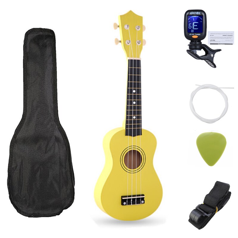Sevenangel Ukulele 21 Inch Kinderen Ukelele Sopraan 4 Strings Hawaiian Sparren Basswood Gitaar Uke Kids Muziek Instrument: Yellow set