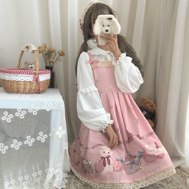 Été JSK doux Lolita robe à glissière à volants Lolita gâteau fronde falbala robe mignonne rebbit robe et blouse