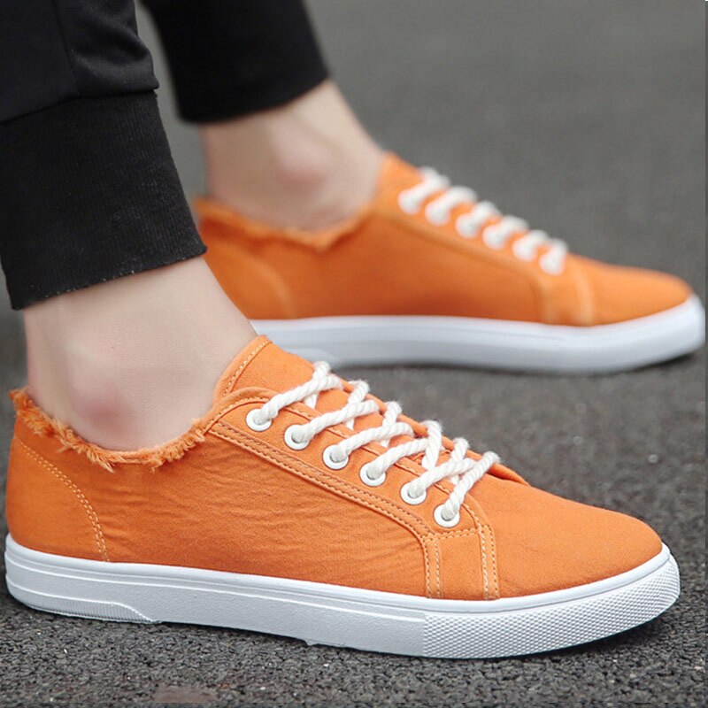 Białe trampki chłopięce sportowe buty 2020 wiosenne klasyczne buty męskie trampki płócienne buty męskie płaskie buty: Orange / 6.5