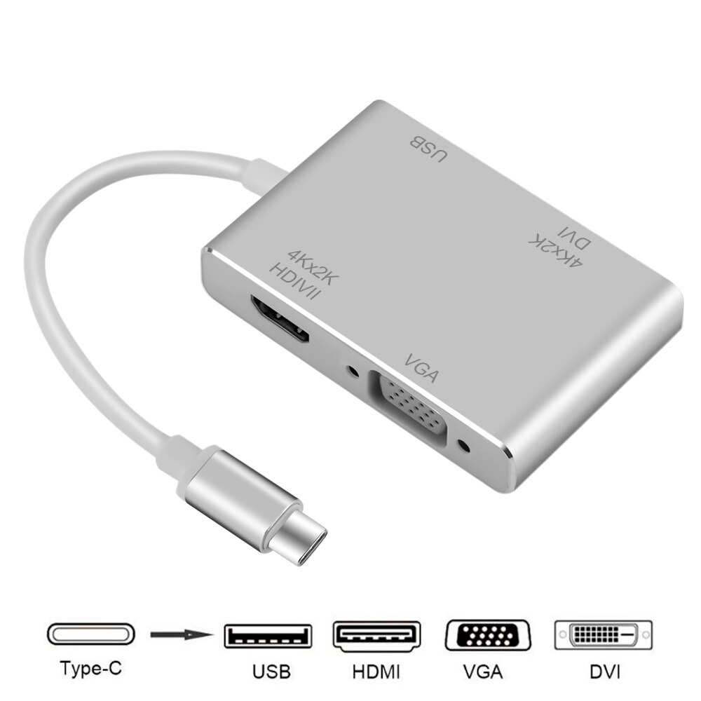 4 In 1 cavo adattatore USB C tipo C a VGA DVI USB 3.0 per TV portatile per Macbook convertitore adattatore cavo compatibile HDMI per Mouse