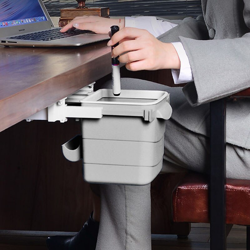Retractable Hidden Waste Bin Under Table Hanging Garbage Trash Can Desktop Trash Can Tool Office Home Supplies