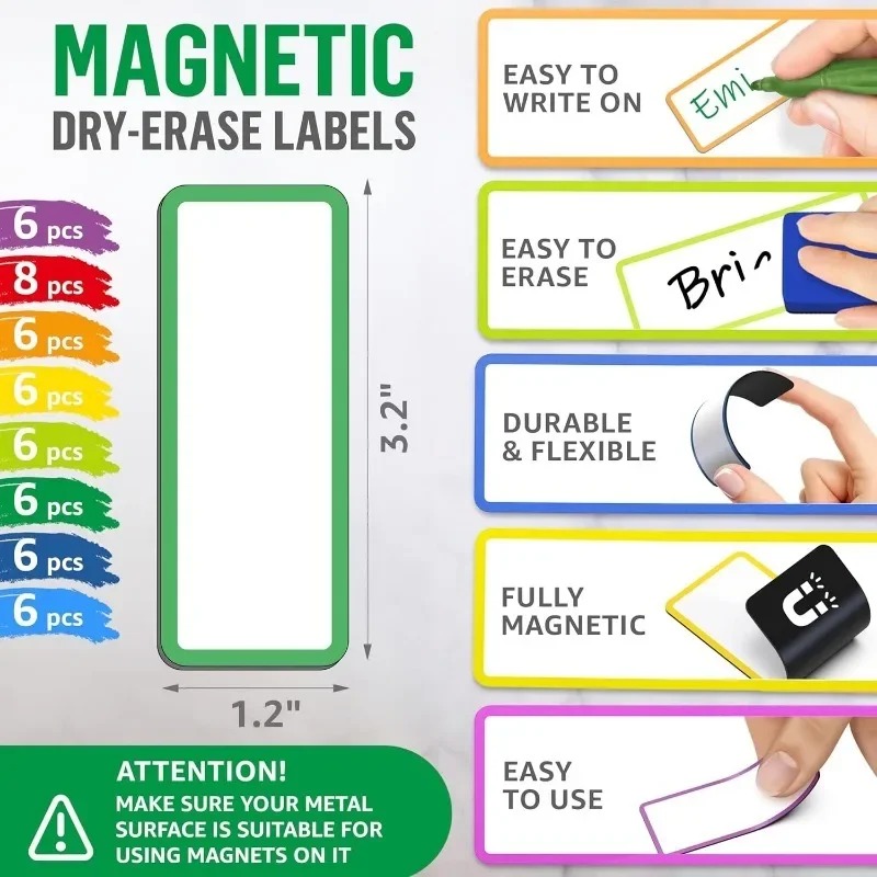 Magnetic Label Stickers Reusable Home Fridge Sticker Dry Erase Magnet Labels Office School Whiteboard Display Stickers