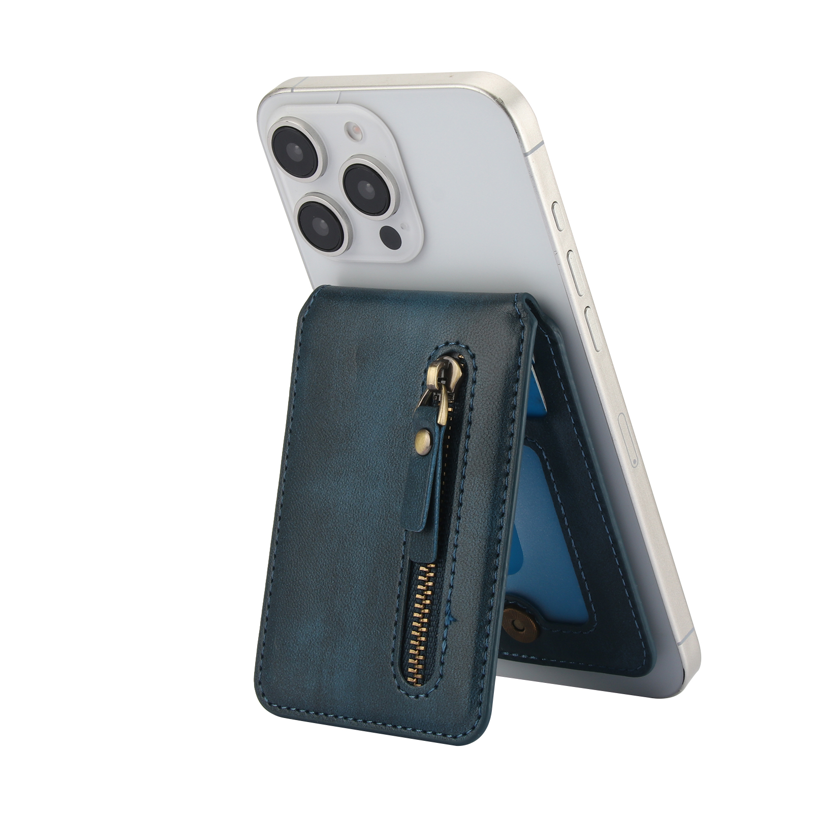Magnetisk kortholder med glidelås, lommebok med vertikal åpning til magsafe, til iphone 16 pro max , 15 14 12, 13 deksel, tilbehør, veske: Blå