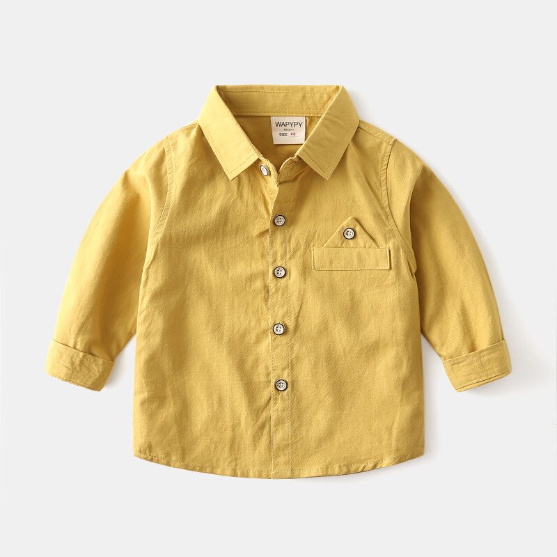 Chemise à manches longues pour garçon, vêtement pour enfant coréen en pur coton, automne: YELLOW / 4T
