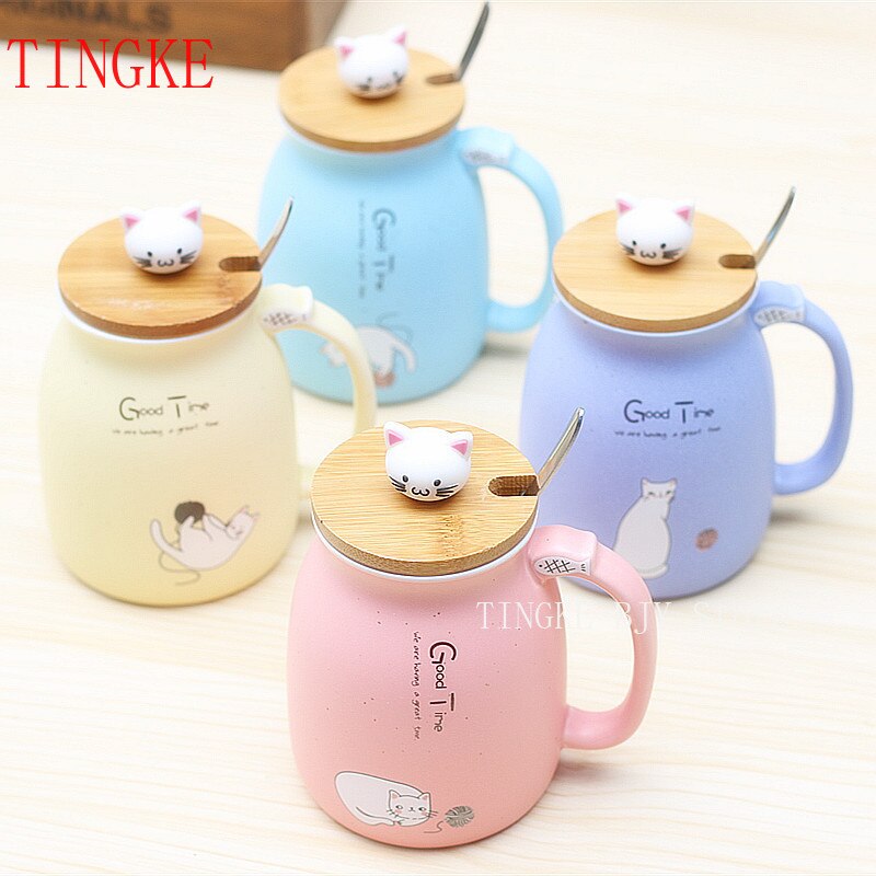 450ml Cartoon Ceramic Cute Cat Cup with Lid and Spoon Coffee Cup Home Milk Tea Cup Breakfast Cup Drink Novelty