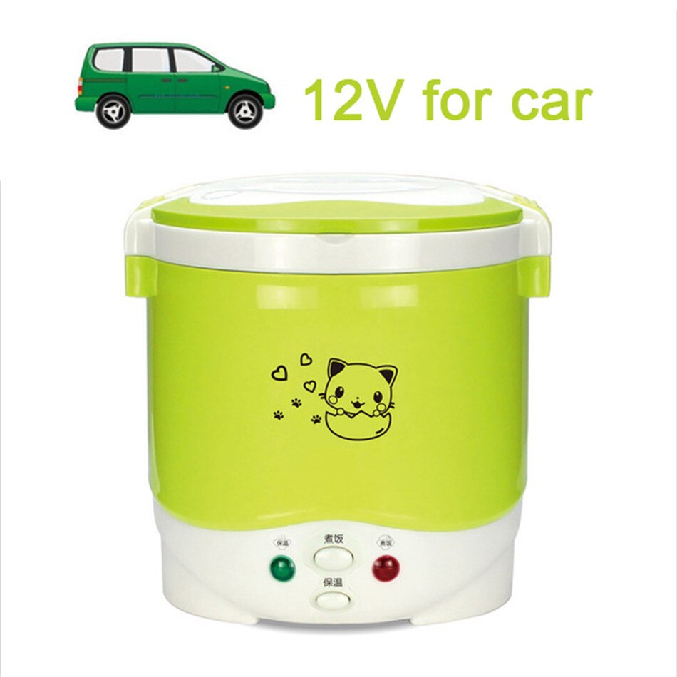 VOGVIGO 1L Rice Cooker Used In House 220v or Car 12v To 24v Enough for Two Persons with English Instructions Kitchen Tools: 12V for Car Green