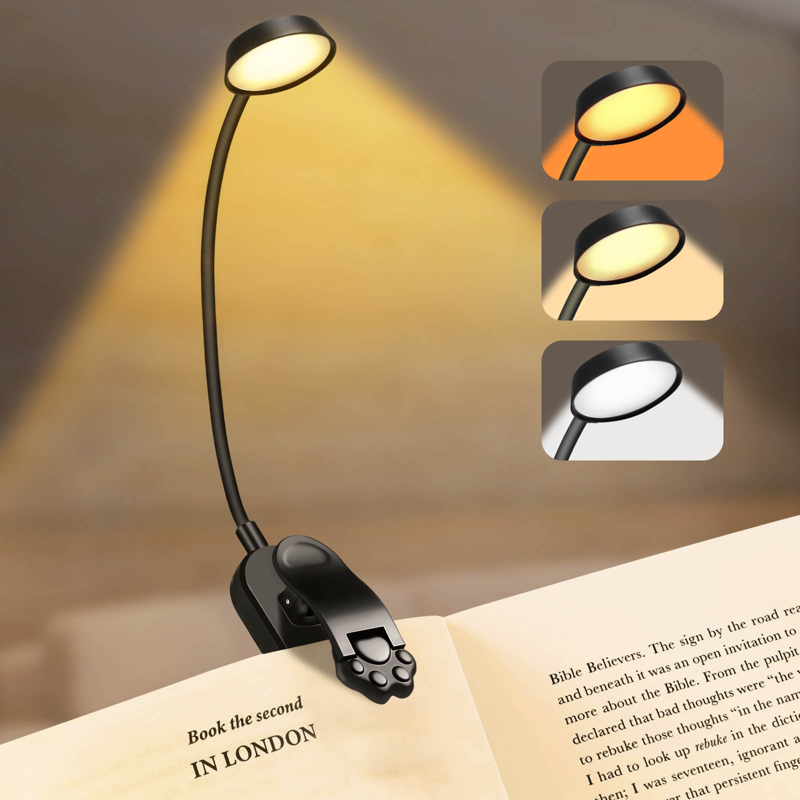 Lampada da scrivania wireless dimmerabile a LED, lampada da lettura ricaricabile tramite USB, luce notturna a LED, luce per laptop, luce pieghevole con clip per libri: Default Title