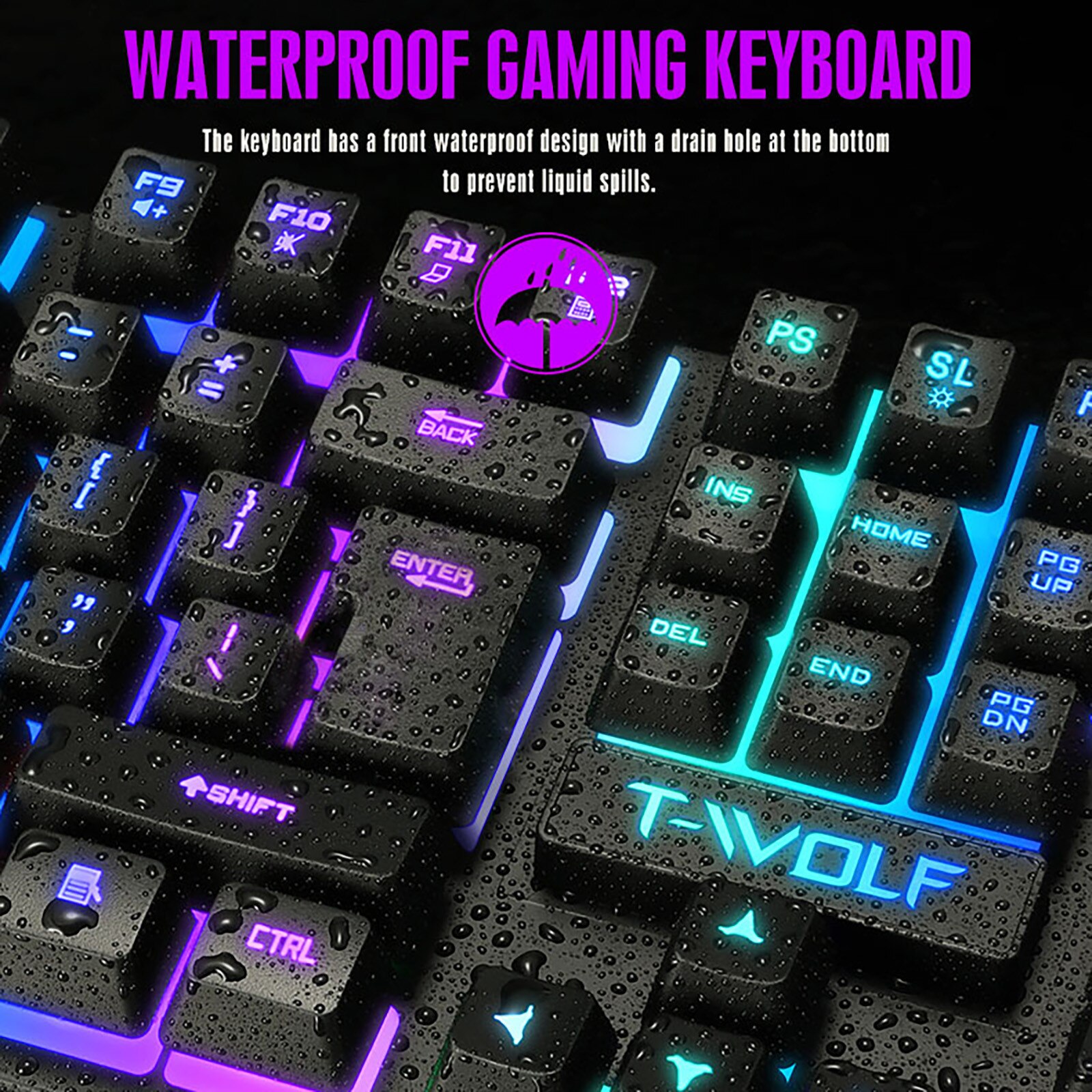 TF200 Rainbow Gaming Keyboard RGB Backlit Keyboard Backlight Usb Ergonomic Gaming Keyboard and Mouse Set for Laptop