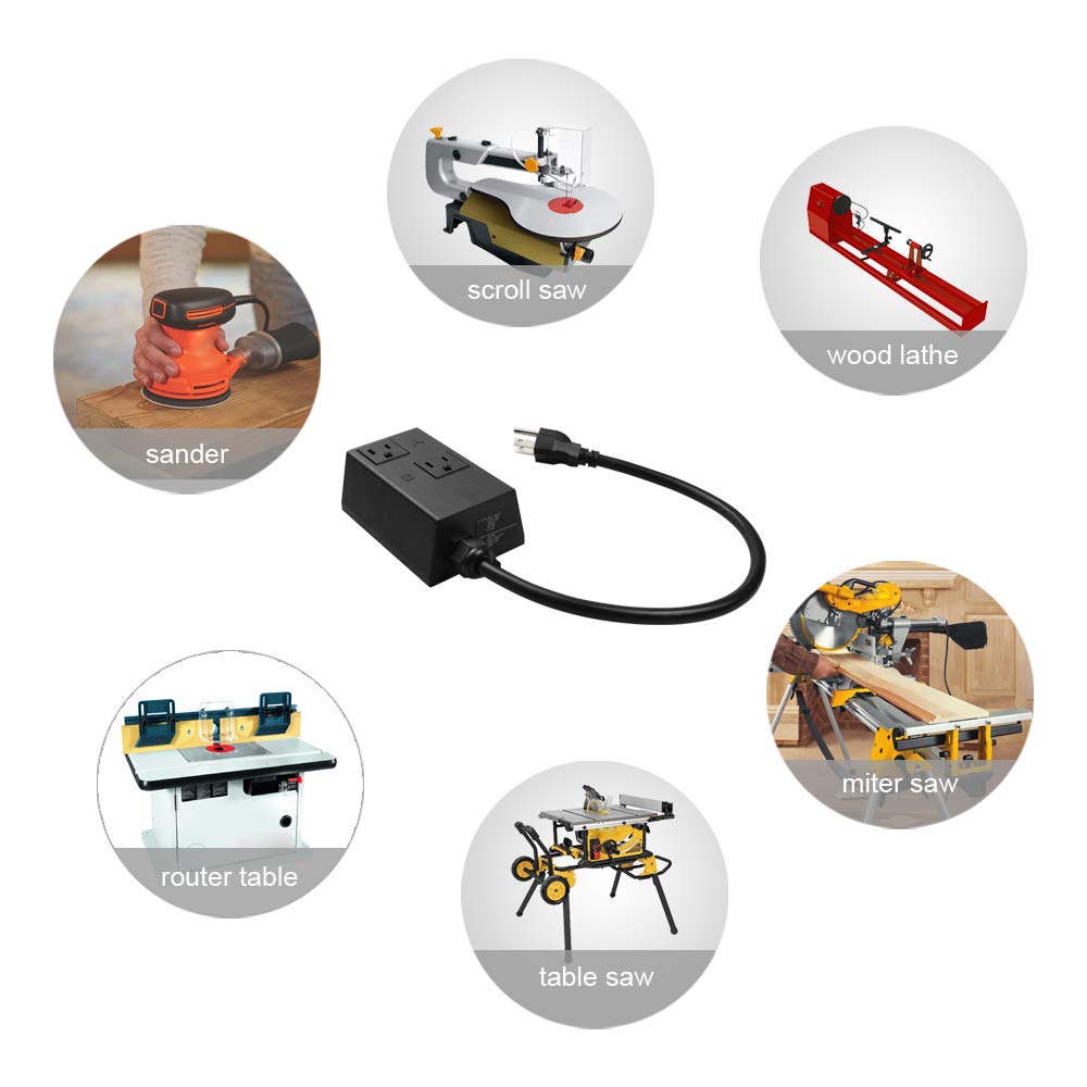 Automatic Vacuum Switch with Extra Outlet for Power Tools, Etoolcity Unique Current Sensing Technology to Delay Vacuum On/Off