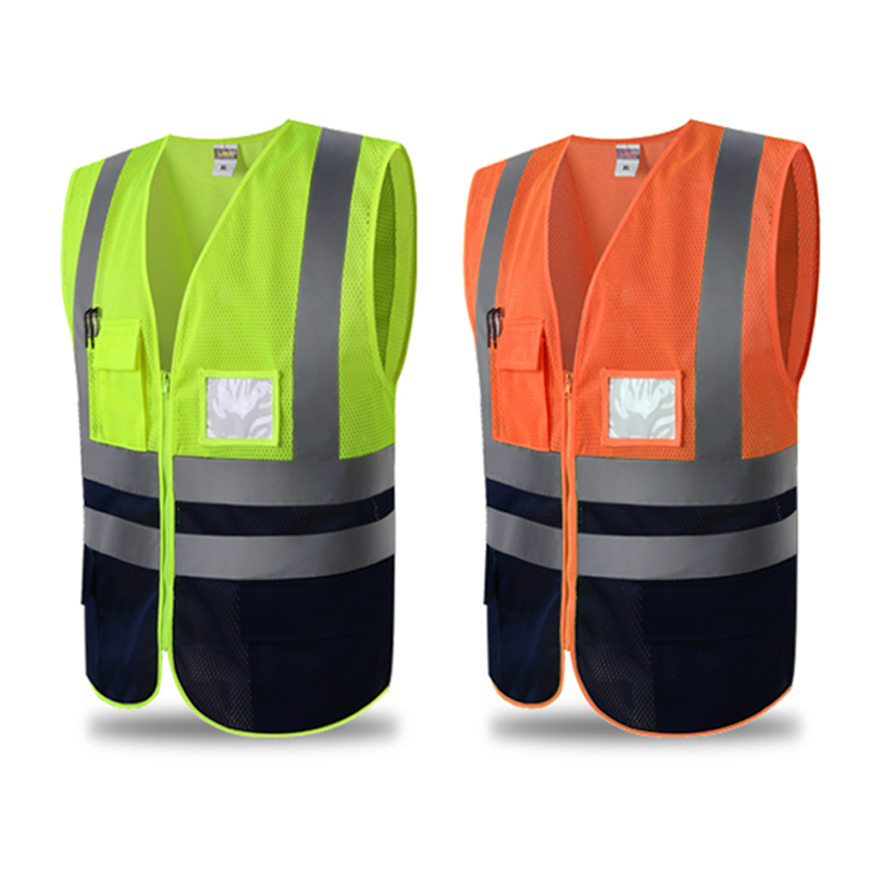 Coletes refletores de malha com bolsos, visibilidade de trabalho, logotipo da empresa de construção p