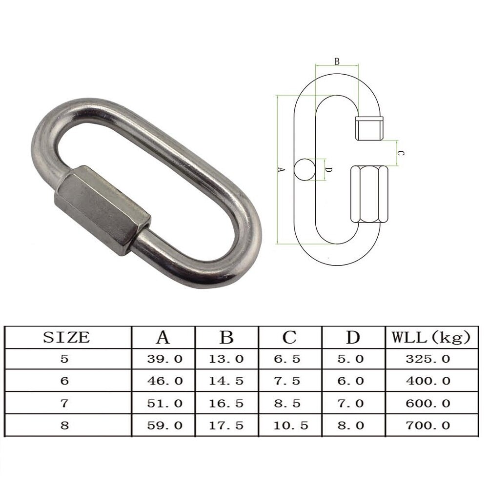 5PCS Quick Link Oval Screw Lock Connector 304 Stainless Steel 5mm 6mm 7mm 8mm Heavy Duty Rigging Stainless Steel Quick Link