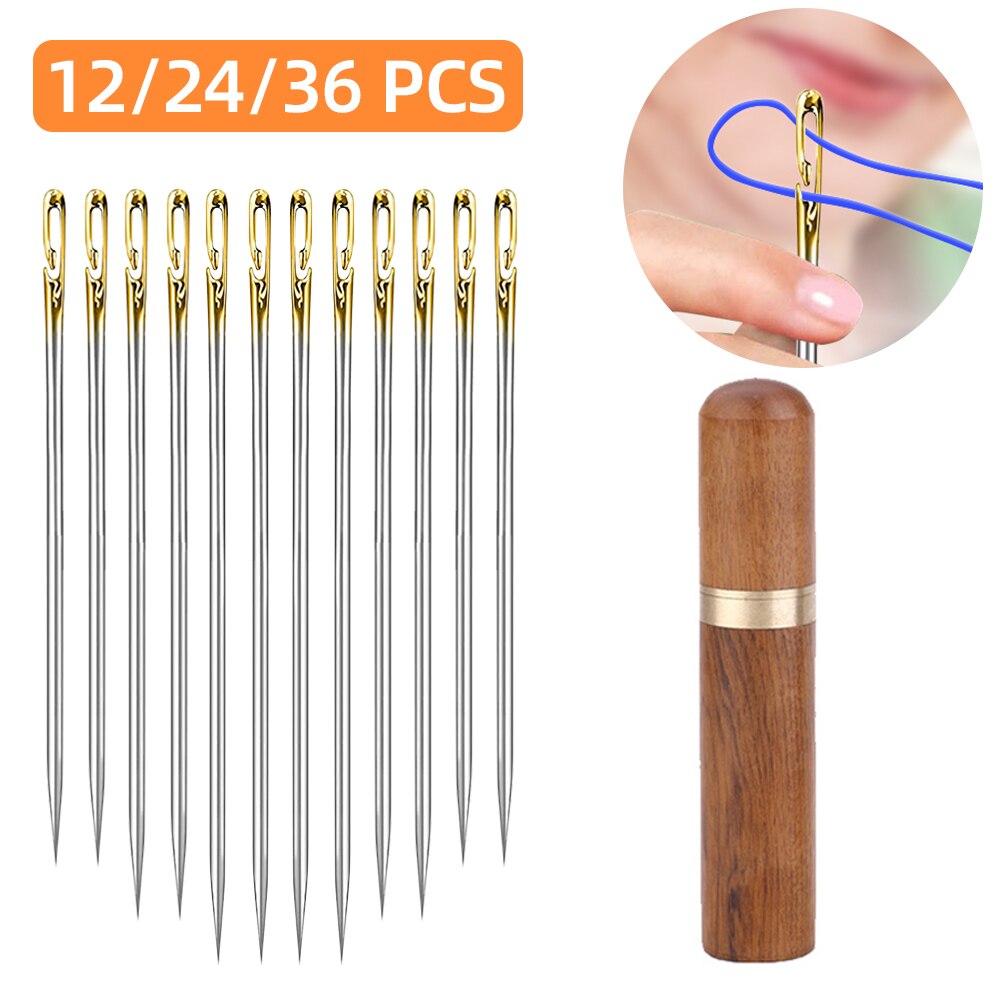 12/24/36 Pcs Stainless Steel Sewing Needles Needle-side Hole Threading Handwork Household Elderly Embroidery Needle Sewing Tools