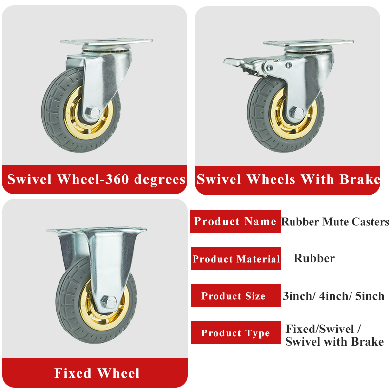 Casters Heavy Loads Rubber Swivel For Furniture Wheels Mover Noiseless Shelf Wheelbarrow Cart Hardwares Transporter Tire Trolley