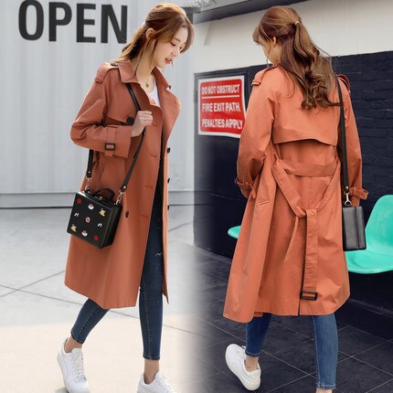 Spring Autumn Casual Women's khaki Trench Coat Women Long Loose Windbreaker With Belt Abrigos Mujer LX209: Khaki / L