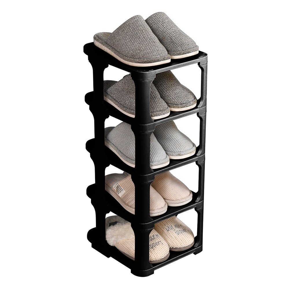 DIY Assembly 6 Layers Stackable Shoe Organizer Shoe Shelf Shoe Rack Stand Space Saving Shoe Hanger Shoe Box Cabinet storage rack: Black 5 layers