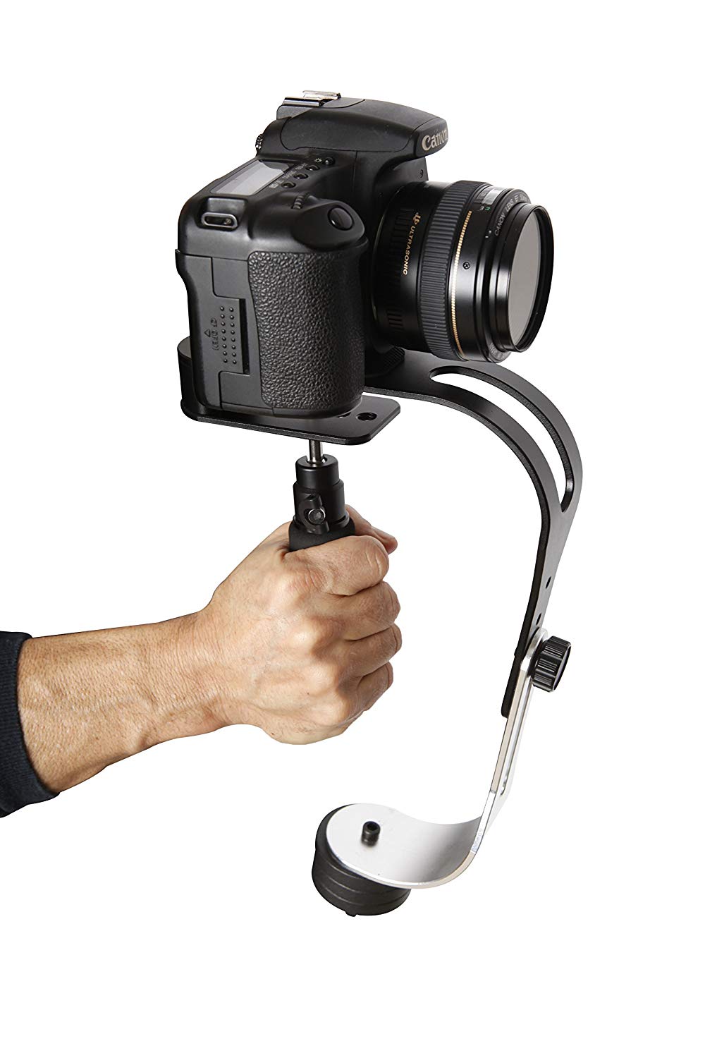 Video Camera Stabilizer Met Low Profile Handvat Voor Gopro, Smartphone, Canon, Nikon Of Een Camera, komt Met Telefoon Klem