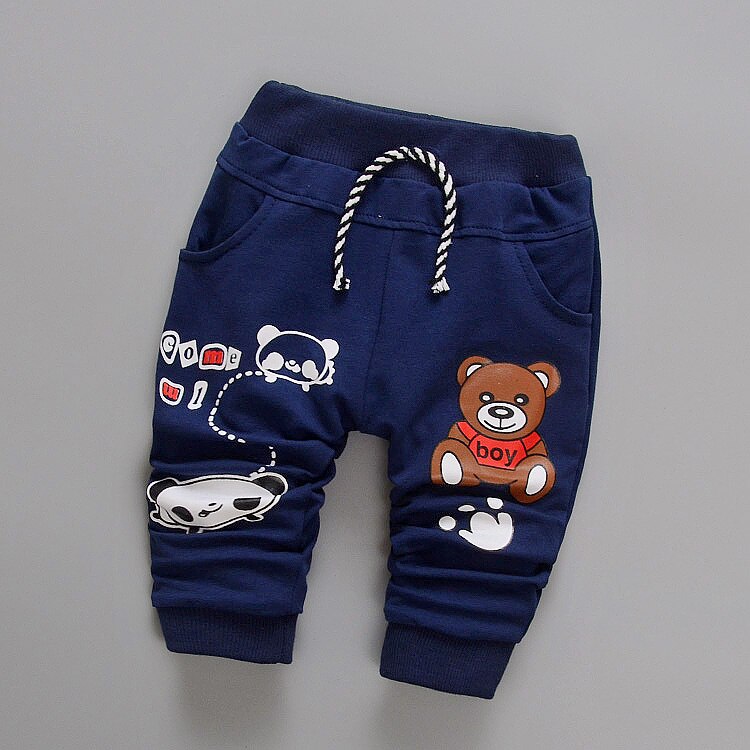 Daivsxicai Broek Katoen Jongen Mode Leuke Cartoon Beer Baby Kleding Broek Baby All-Match Kinderen Broek Voor Jongens 7-24 Maand: Navy / 9m