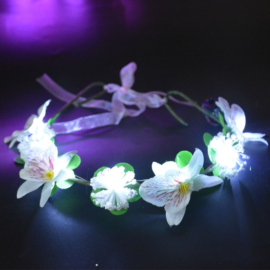 Witte Led Bloem Meisje Krans Knipperen Hoofdband Licht Haar Guirlande Glow Verjaardagsfeestje Bruiloft Lichtgevende Festival Kostuum: 2