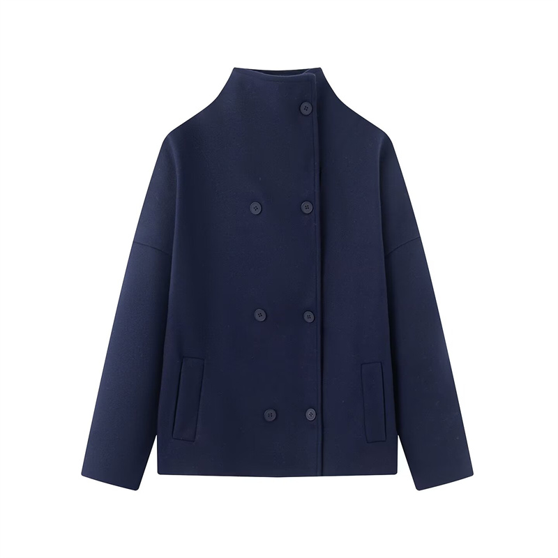 2026 Cappotto corto doppio petto versatile stile neutro elegante moda nuovo arrivo primavera 2026: M / Blu marino