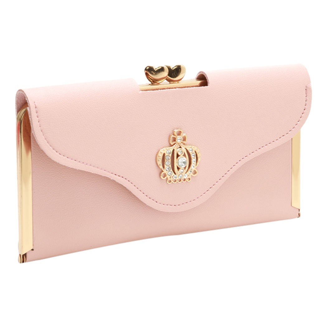 Clutch Bag Crown Diamond Mobile Phone Bag Ladies Long Evening Purse Vintage Women Leather Wallet Pocket Credit Card: Pink 