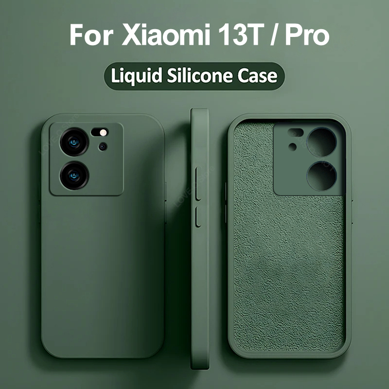 Voor Xiaomi 13 T Pro telefoonhoesjes Vierkante Vloeibare Siliconen Camera Lens Protector Zachte Cover voor Xiaomi Mi 13 t 13 T Mi 13 T Pro Schokbestendige hoesje