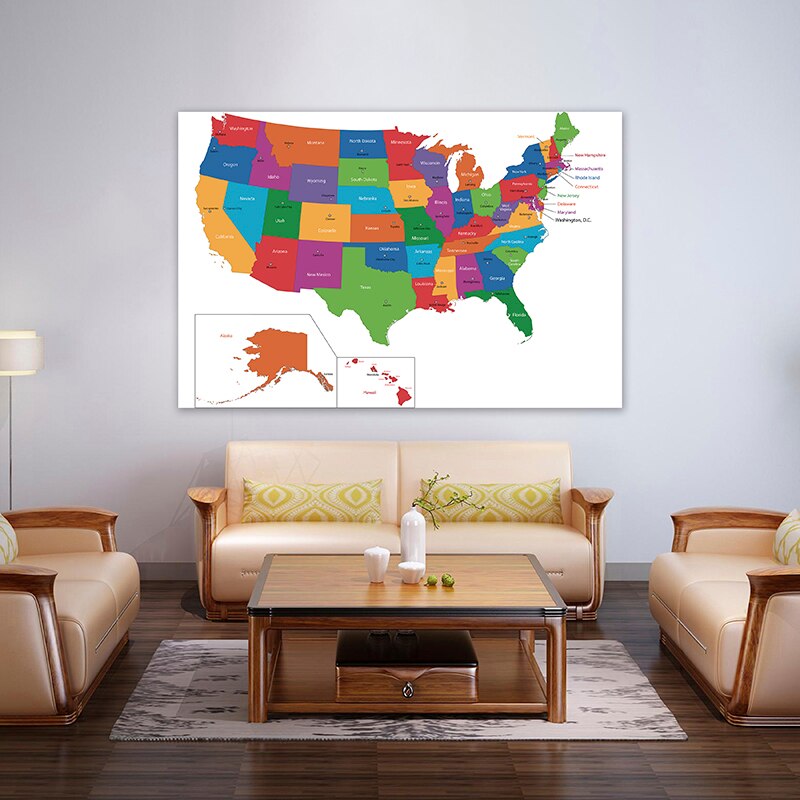 Map of The USA 150*100cm Wall Posters Non-woven Canvas Painting Unframed Prints Classroom Supplies Living Room Home Decoration