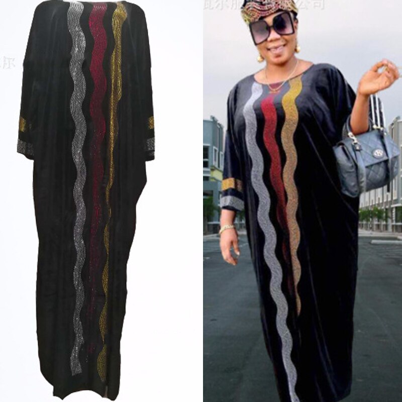 African Muslim Dress Women Velvet Diamond Abaya Moroccan Kaftan Islamic Clothing Moroccan Kaftan Djellaba Jubah Musulman Robe: Black