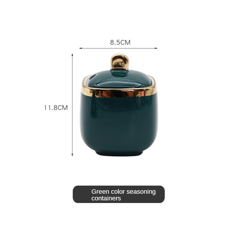 Ceramic Condiment Spice Jars Set Bottle Luxury Golden Salt Sugar Tea Container Storage Jar Household Cooking Kitchen Tool: Green 1PCS