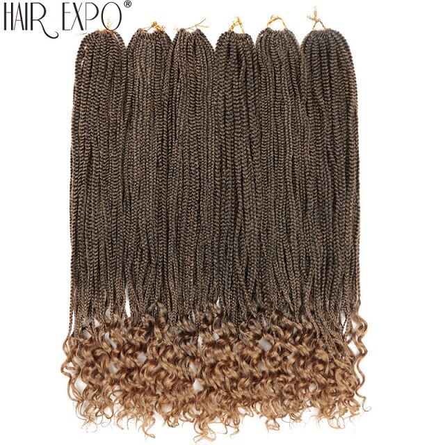 30inch Crochet Hair Box Braids With Curly Ends Synthetic Hair Braid 24 Strands Braiding Hair Extensions For Women: T1B/27 / 7Pcs/Lot