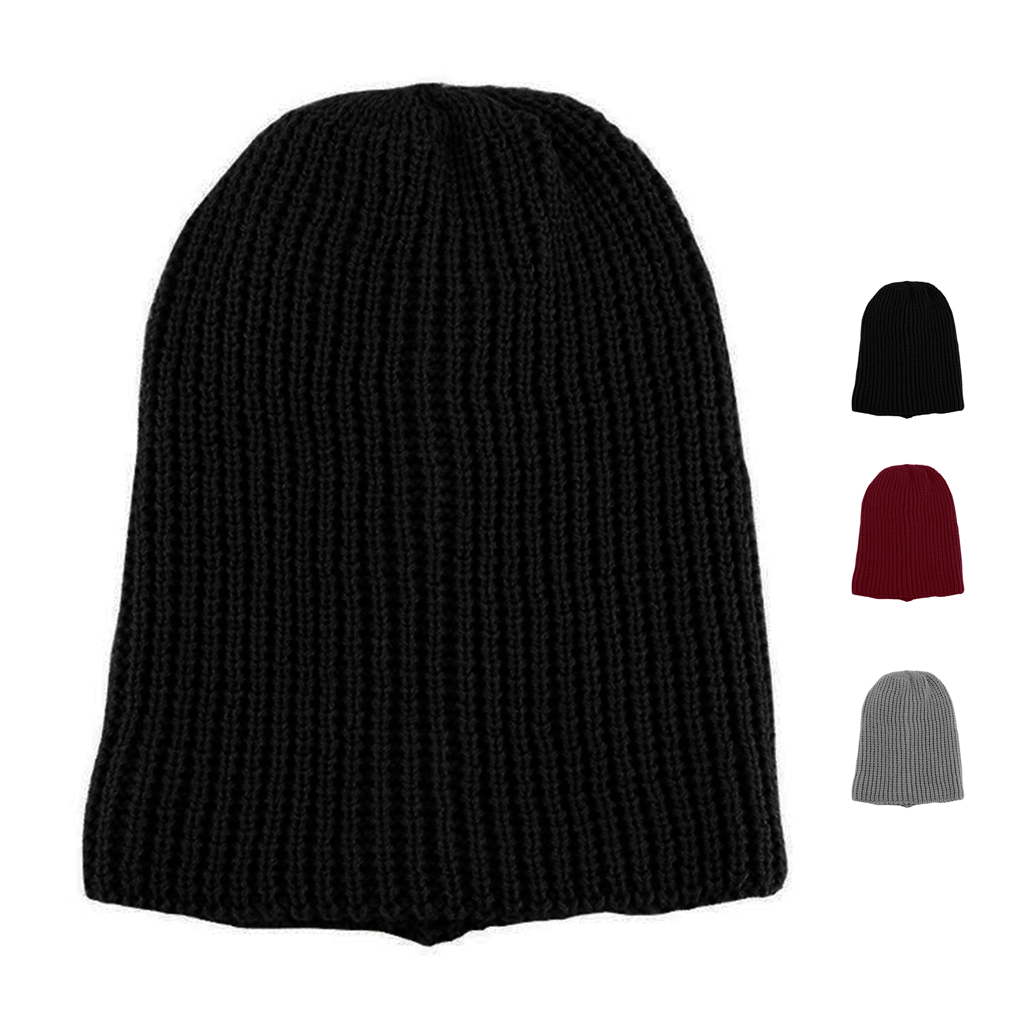 Bonnet en tricot pour hommes, bonnet Baggy, Long et ample, couvre-tête, , hiver, noir, rouge, gris