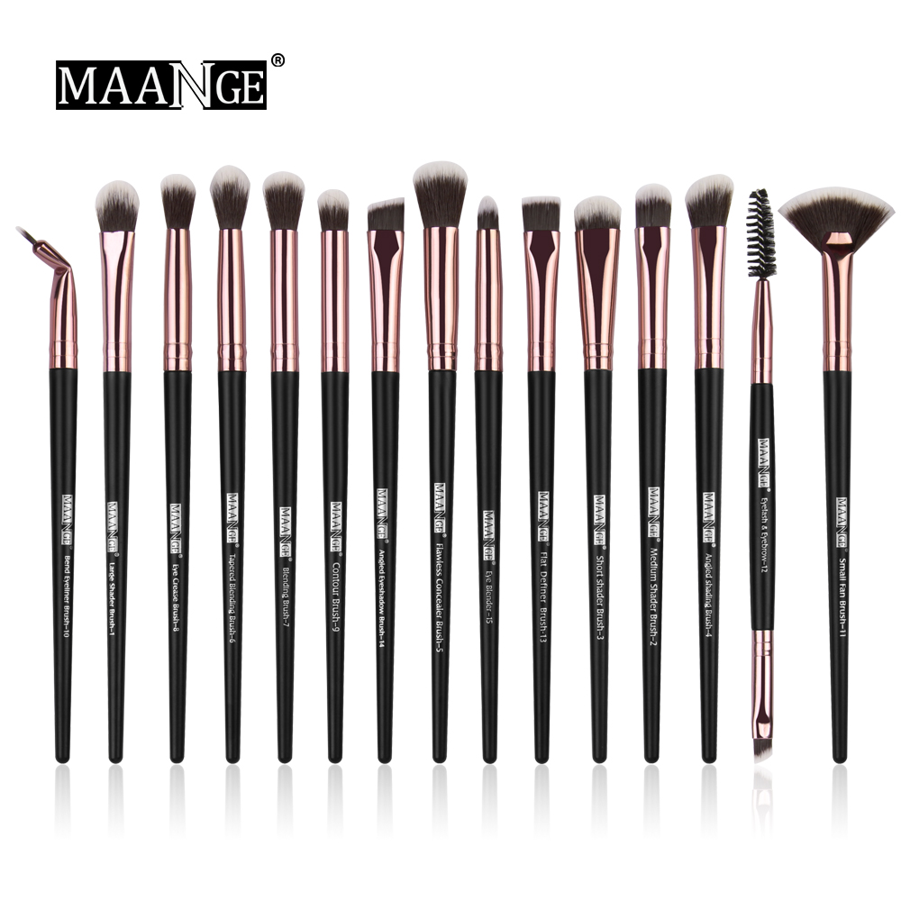 MAANGE – pinceaux de maquillage professionnels, brosses en éventail pour mélange de fards à paupières, sourcils, ensemble de beauté, 5/15 pièces,: 15pcs-Black