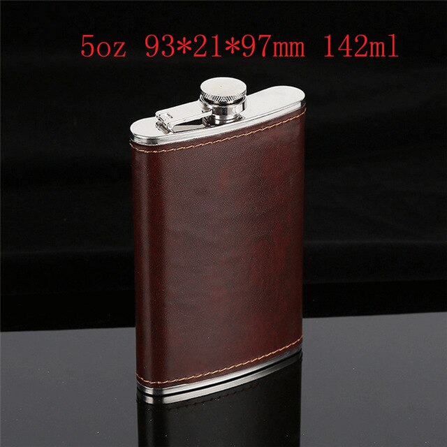 Flachmann 5 6 7 8 9 10 unzen Edelstahl PU Tasche Trinken Halfter Whiskey Likör Wodka: 5oz