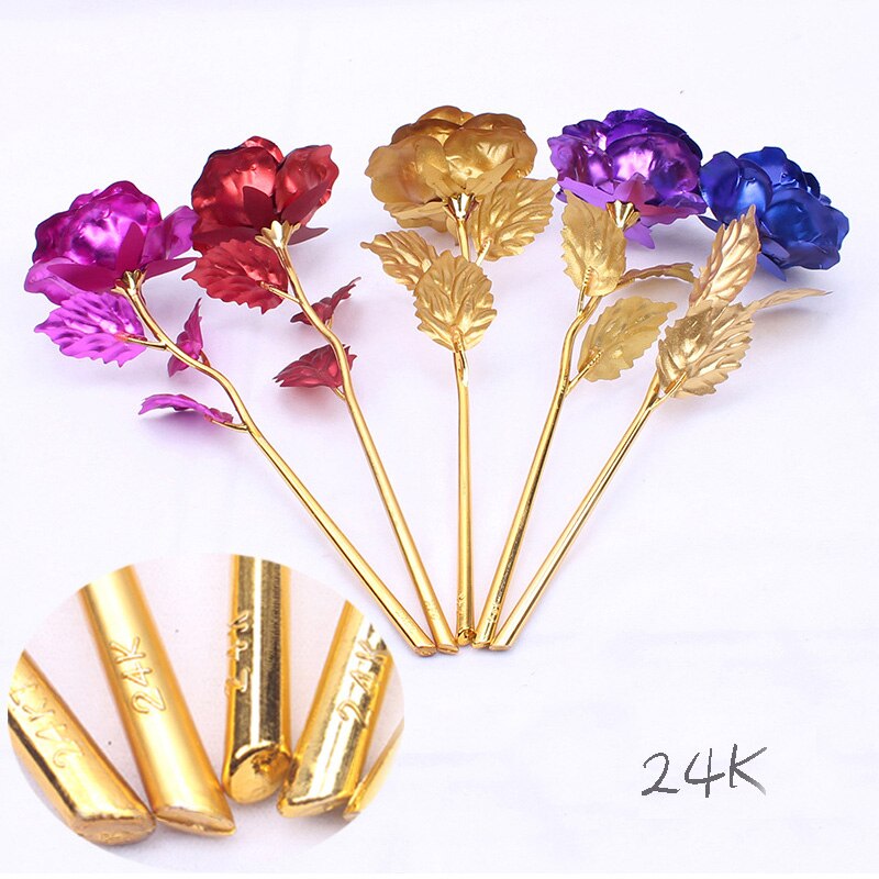 24K Gold Foil Rose Flower Emulated Flower Valentine's Day Single Gold-plated Rose Bouquet Box Home Decro